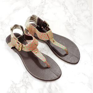 New Nicole Lee Chevron Print Pink Green Thong Sandals size 9